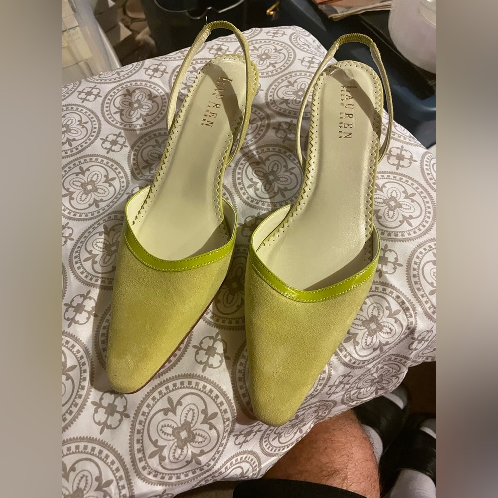 Ralph Lauren Chartreuse Suede Slingback kitten Heels